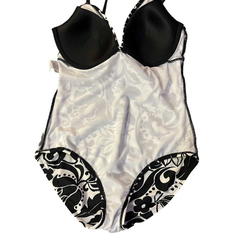 Speedo One Piece Swimsuit Womens 14 Used Black Ivory Floral 7225349 - Picture 7 of 16